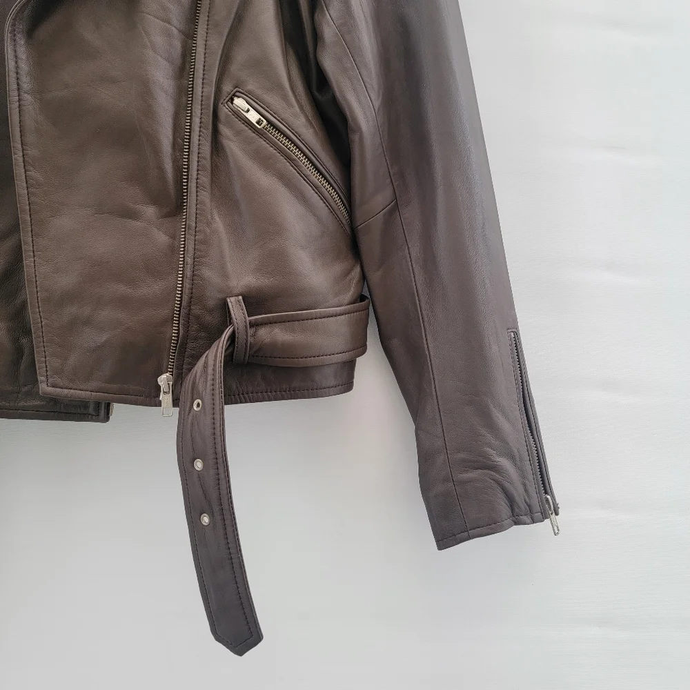 Quince Mocha Brown Leather Moto Biker Jacket Size Large Timeless Minimalist - Picture 8 of 16